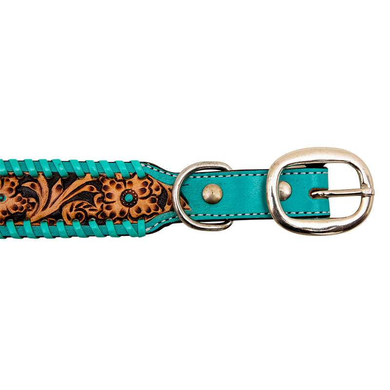 Acety Hand-Tooled Leather Dog Collar