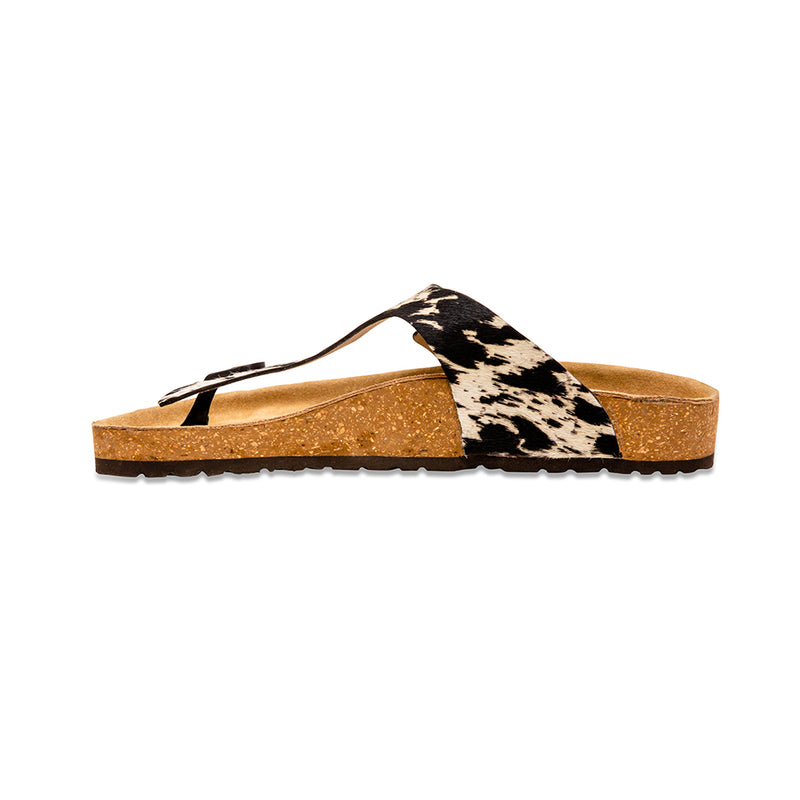 Open-toed Handtooled sandals for women with a strap over the top of the foot in animal print pattern