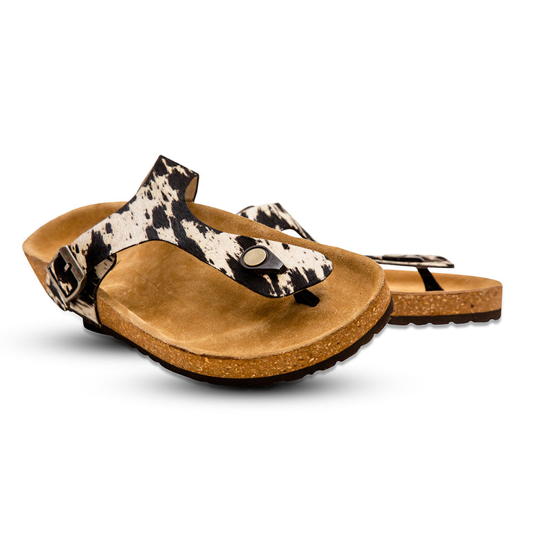 Open-toed Handtooled sandals for women with a strap over the top of the foot in animal print pattern