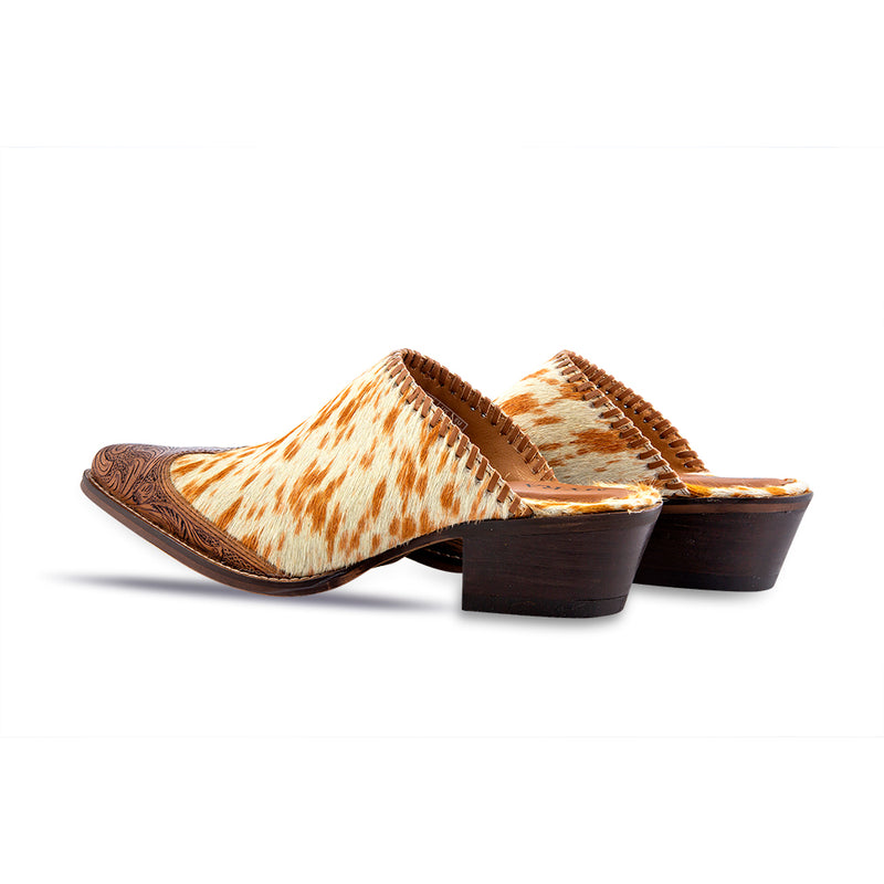 Orange Western Hand-Tooled Mules