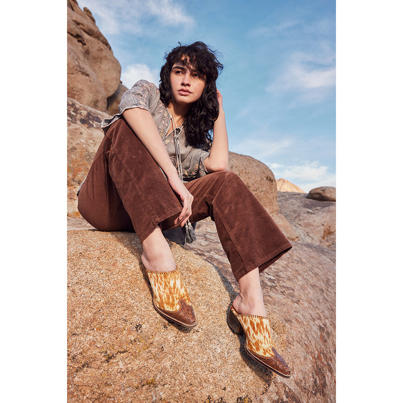 Orange Western Hand-Tooled Mules