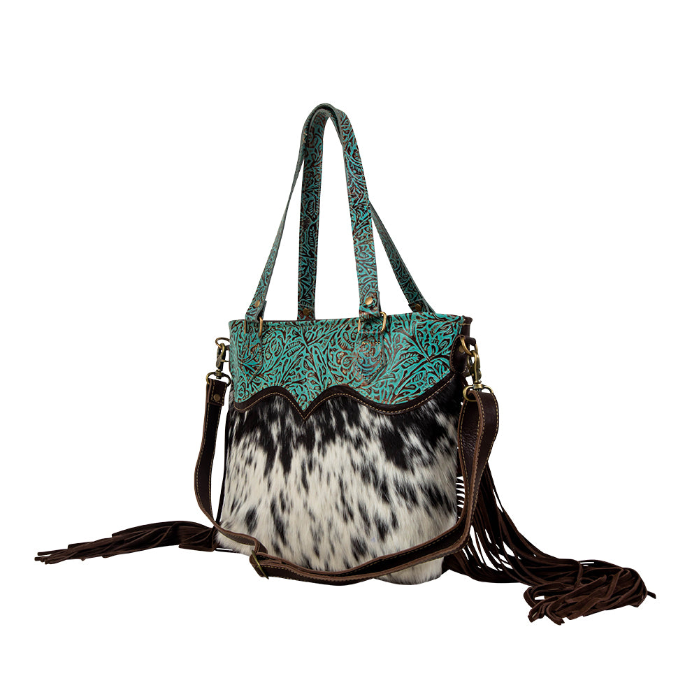 Turquoise Zapata Leather & Hairon Bag. - Myra USA
