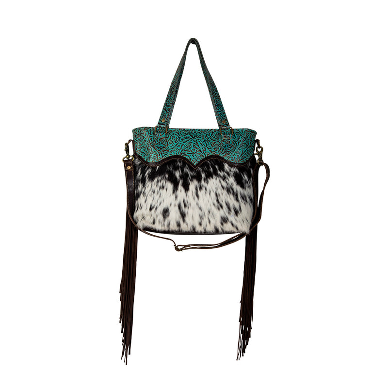 Turquoise Zapata Leather & Hairon Bag.