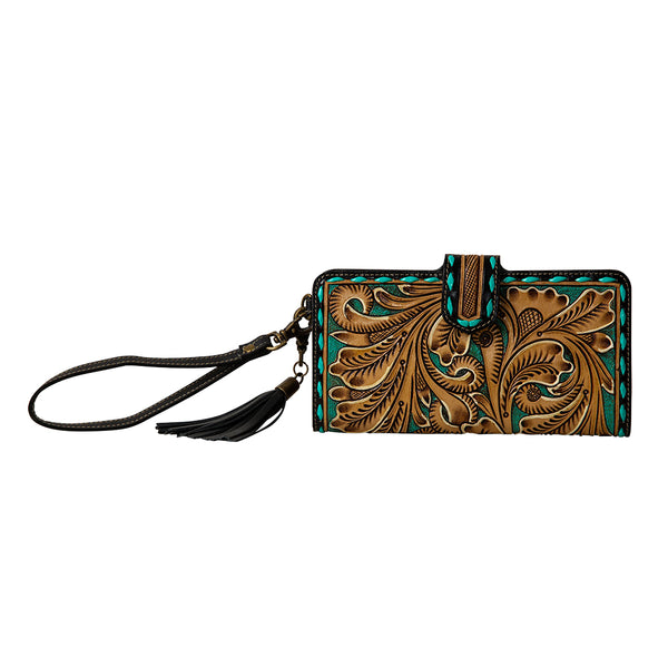 Western Swing Hand-Tooled Wristlet Wallet