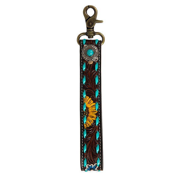 Sunflower Sunrise Hand-Tooled Key Fob - Myra USA