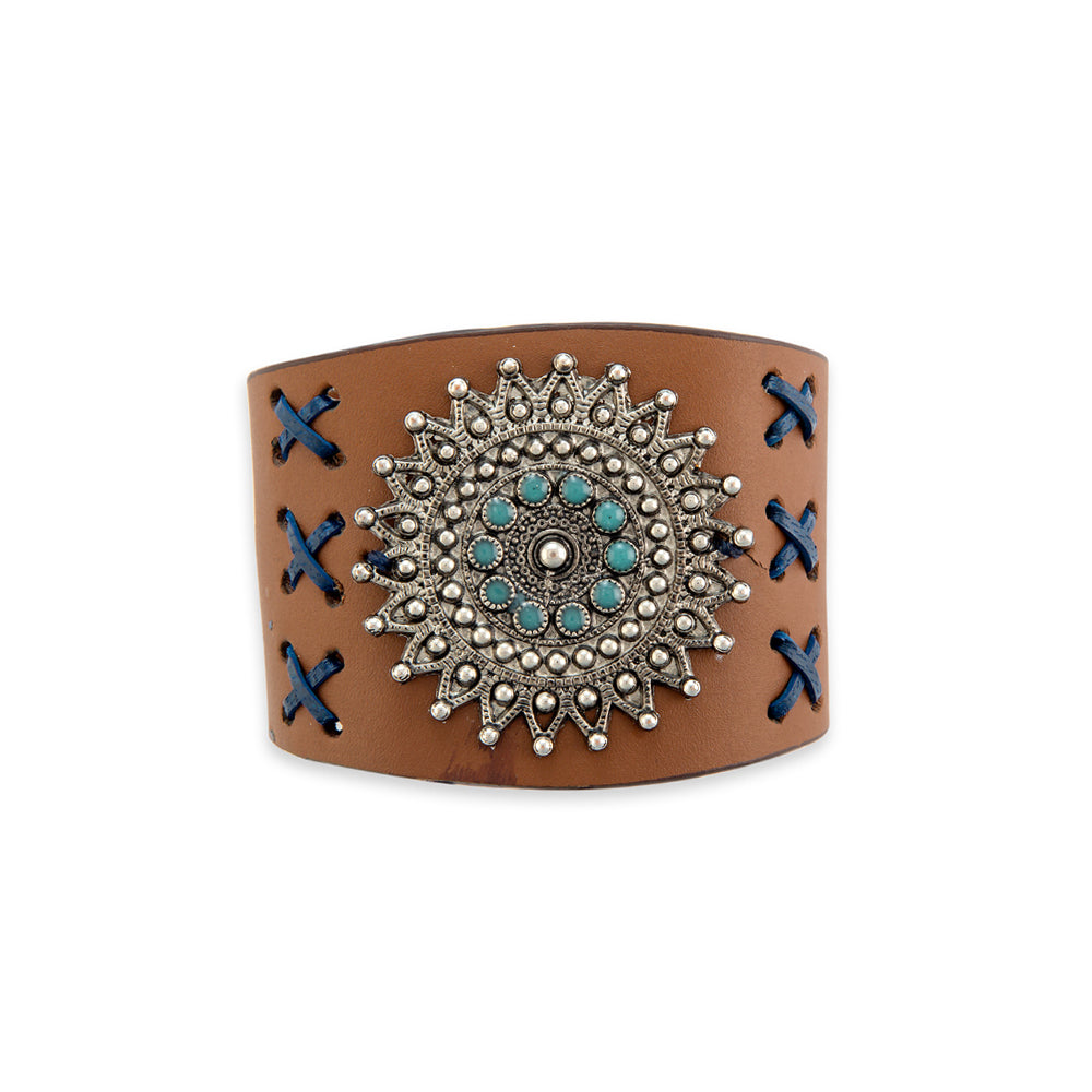 Starfield Cross-Stitch Leather Cuff Bracelet - Myra USA