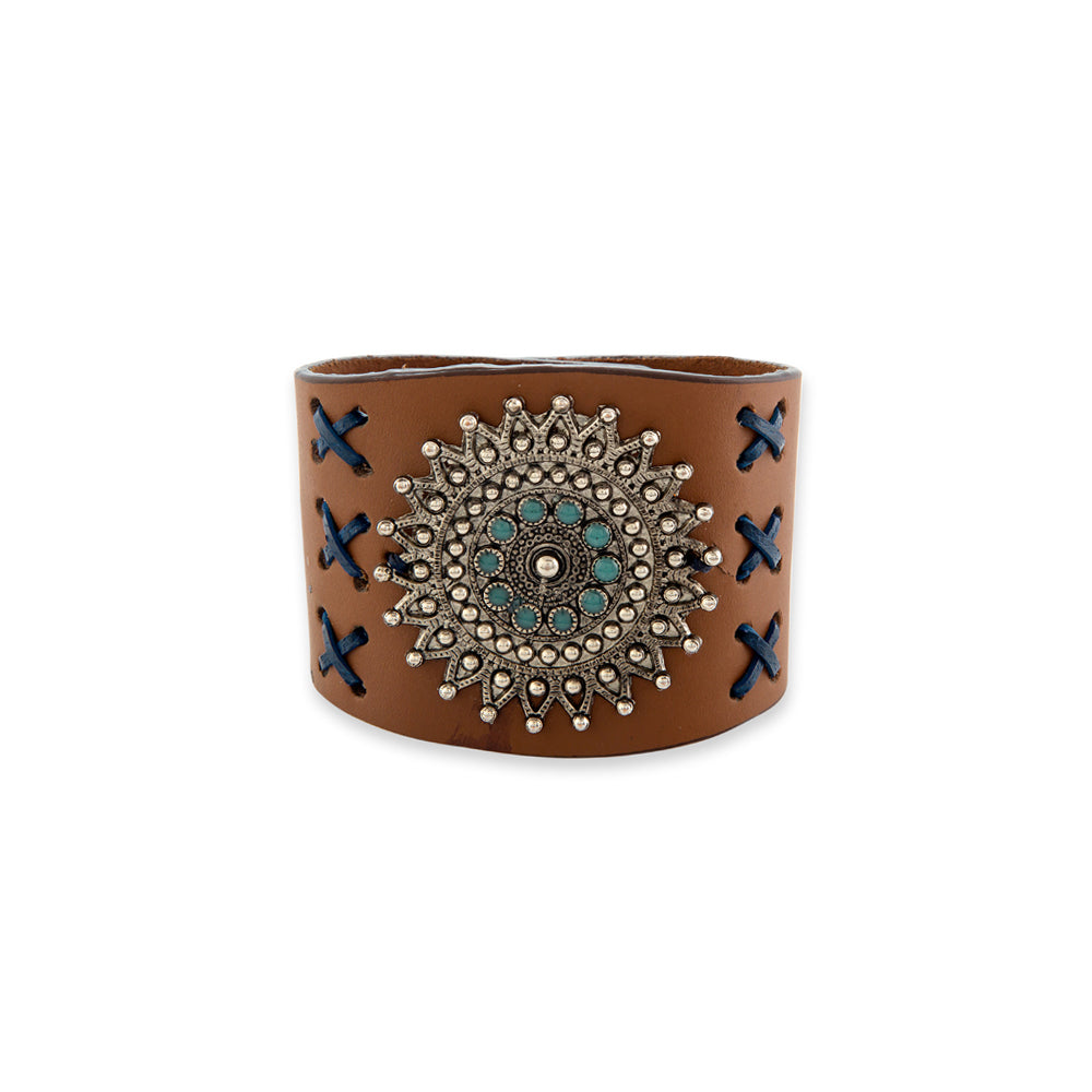 Starfield Cross-Stitch Leather Cuff Bracelet - Myra USA
