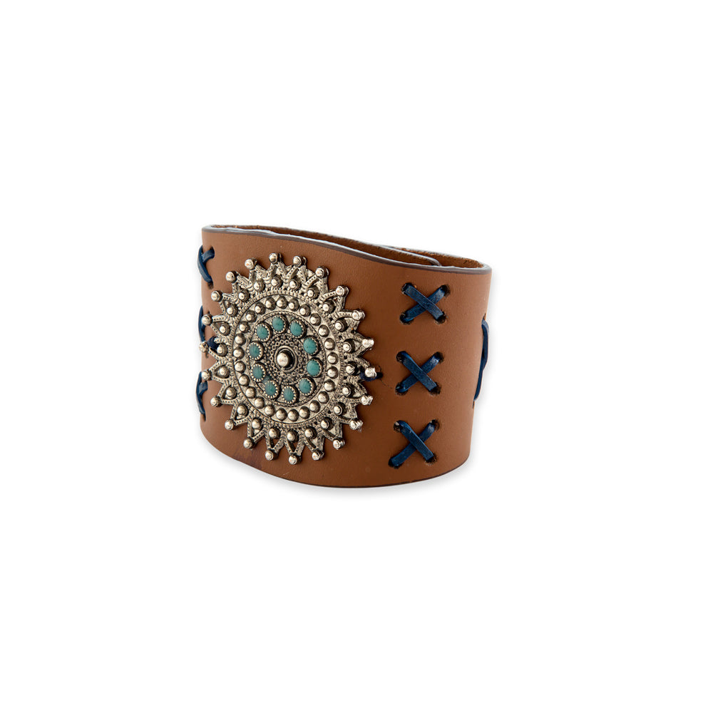 Starfield Cross-Stitch Leather Cuff Bracelet - Myra USA
