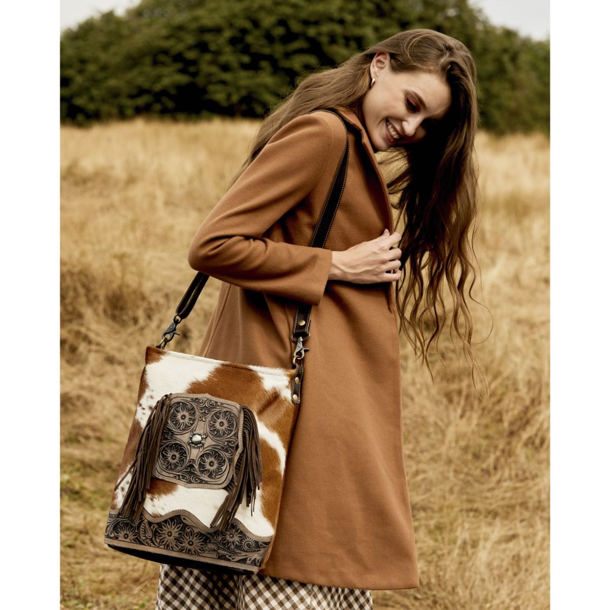 Earthen splashes Hand-Tooled Bag - MyraUSA